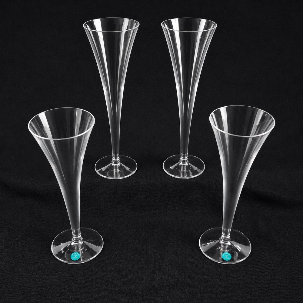 4 Tiffany & Co Trumpet Champagne Flute Clear Crystal Made in Sweden 9.125in